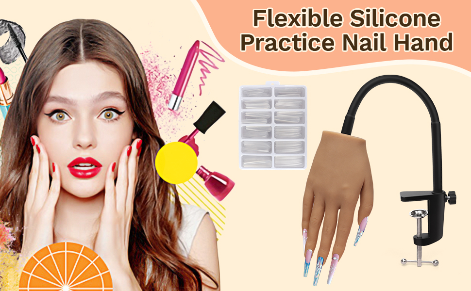 Deciniee Practice Hand for Acrylic Nails, Adjustable Silicone Nail Practice Hand with 240Pcs 3XL