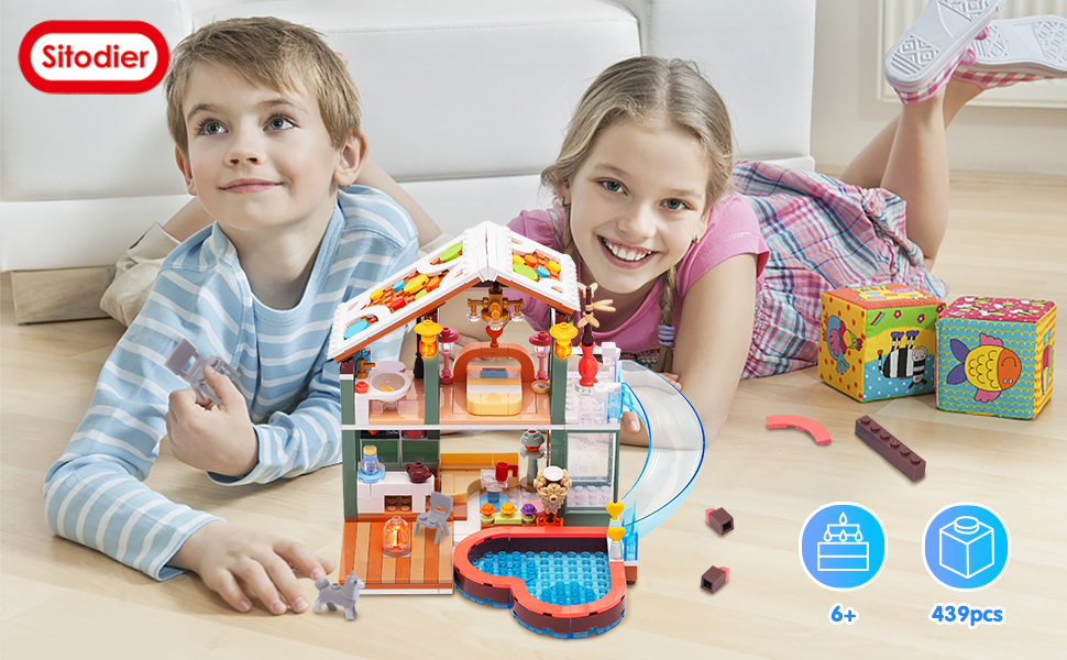 Sitodier Building Blocks Toy 439pcs Hot Spring Vacation House Building