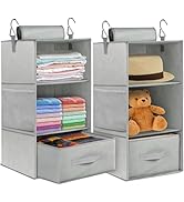 punemi 3-Shelf Hanging Closet Organizer, 2 Pack Closet Hanging Organizer with Drawers, Foldable H...
