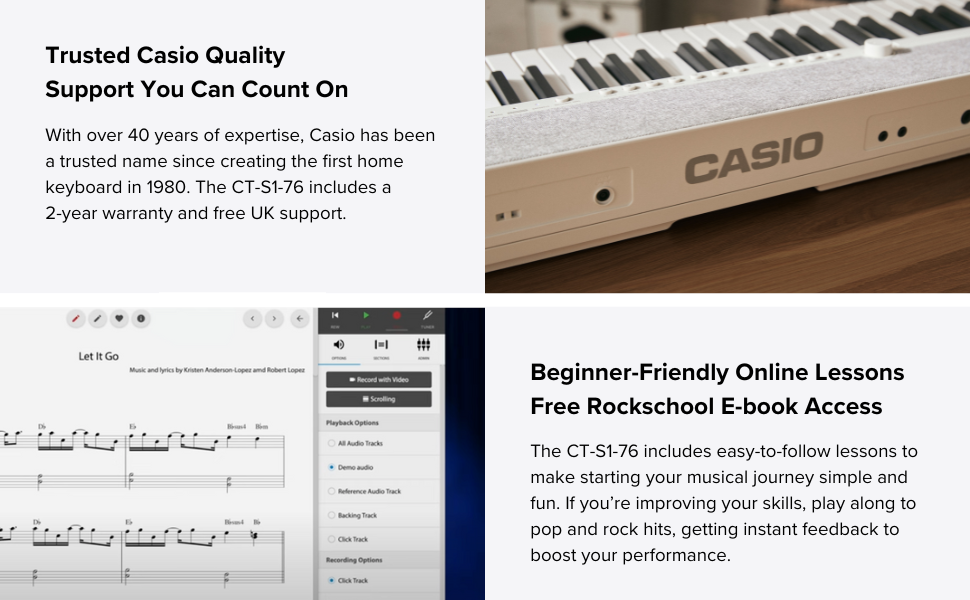 The Casio CT-S1-76 comes with free online lesson.