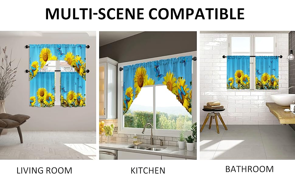 ULQUISNCE 3pc Sunflowers Kitchen Curtains Sets for Windows