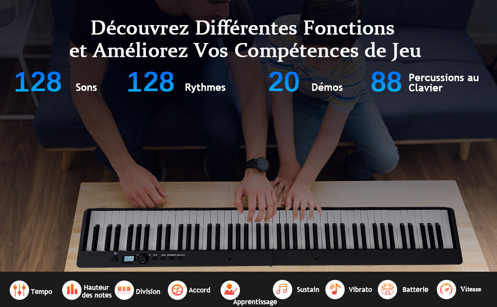 DREAMADE Clavier Électronique Pliable avec 88 Touches Lumineuses LED, Piano Numérique avec Sac