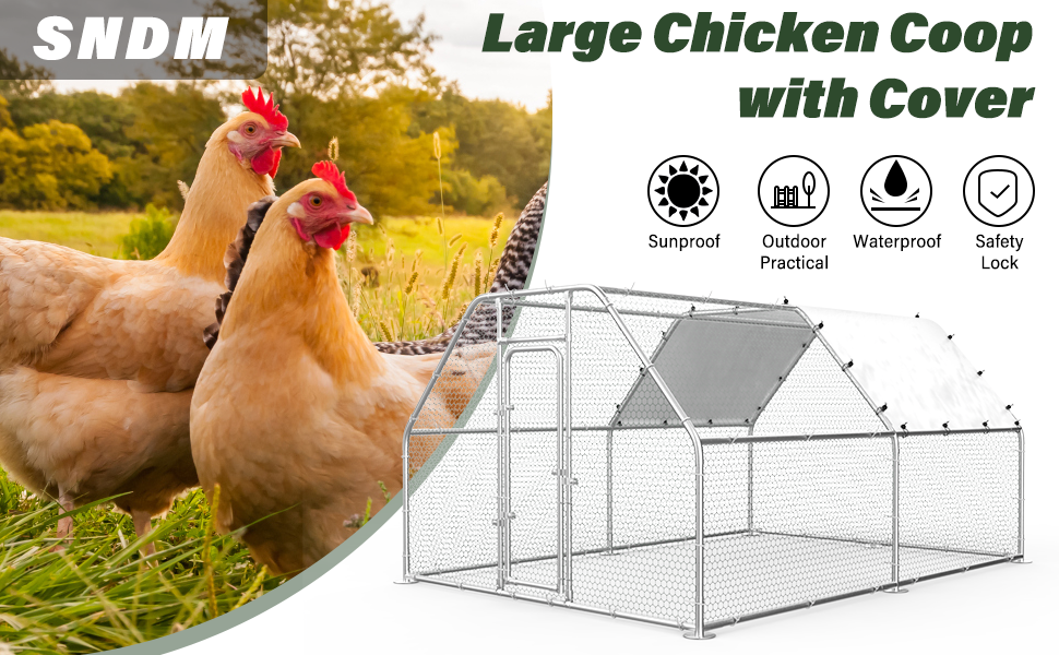 SNDM Large Metal Chicken Coop Chicken Runs for Yard Walk in
