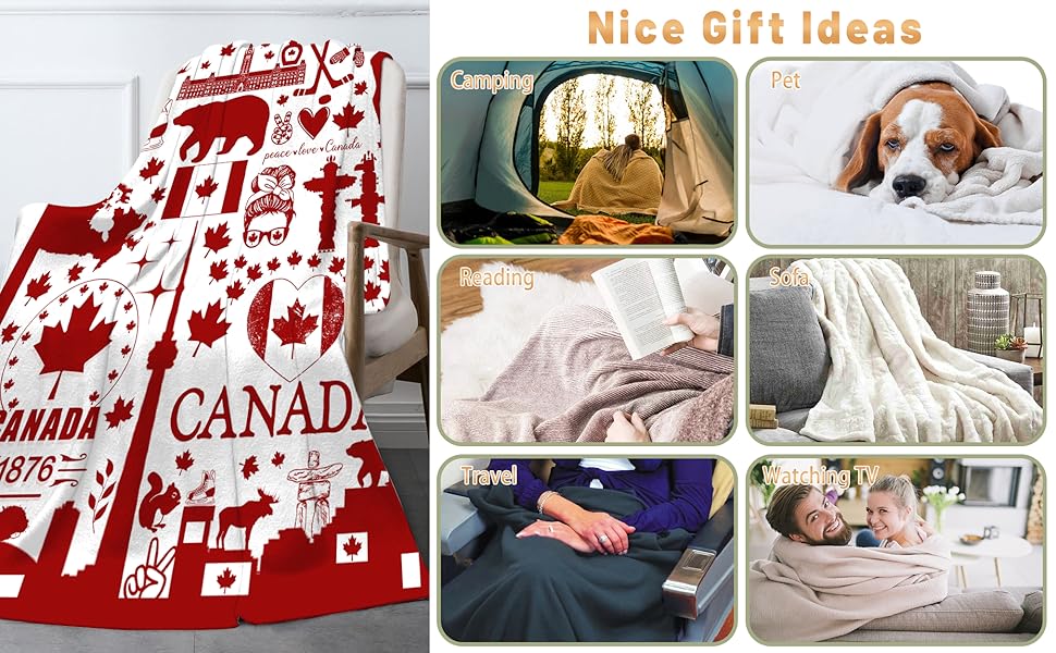 Canadian Gifts, 50x60 Inch Canada Blanket Cozy Throw Blankets Canada