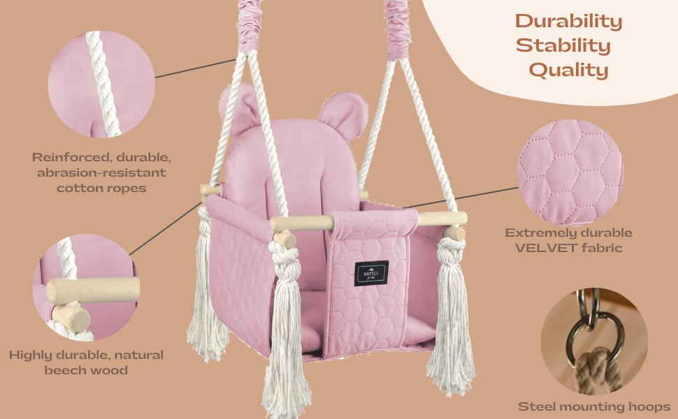 NATILU® Baby Swing Set Indoor Outdoor + Safety Belt Bear Ms Bear