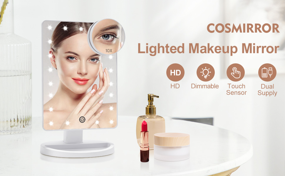 COSMIRROR Lighted Makeup Vanity Mirror with 10X Magnifying