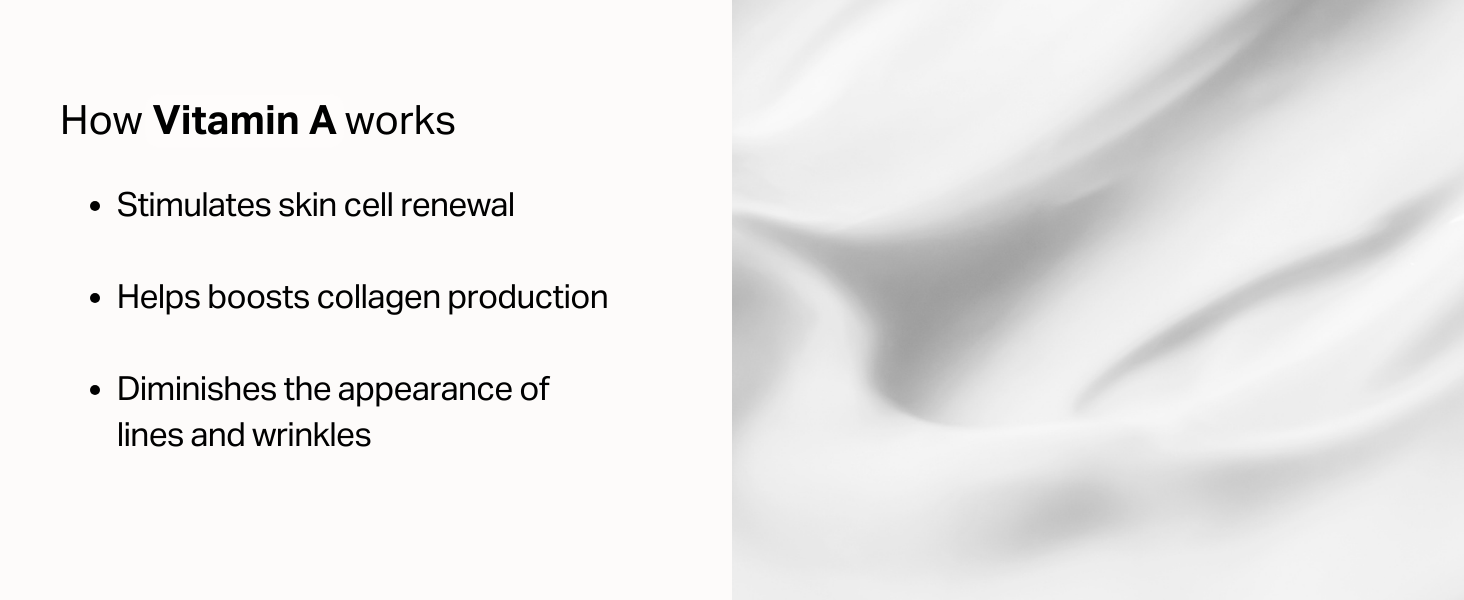Stimulates skin cell renewal, Helps boosts collagen production, Diminishes wrinkles