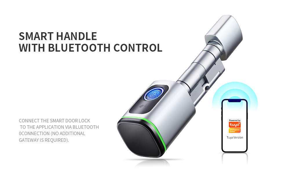 ACNCN Fingerprint Smart Lock Door Handle, 4-in-1 Smart Locks, Smart Lock Deadbolt with Lever, Fingerprint, IC Card, Key, Tuya App Unlock(Black) 16 size