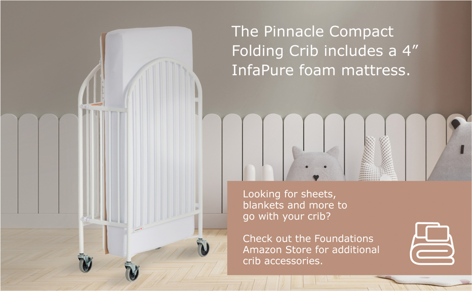 Foundations Pinnacle Metal Baby & Toddler Folding Crib, Portable Baby