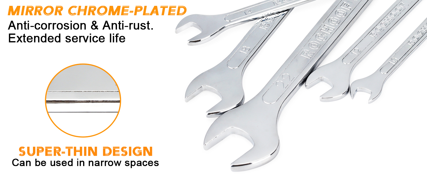 ROCHOOF SuperThin Open End Wrench Set, 16Piece SAE