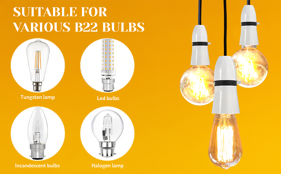 GUIYANIU B22 Lamp Holder White Light Fitting, Standard Bulb Holder