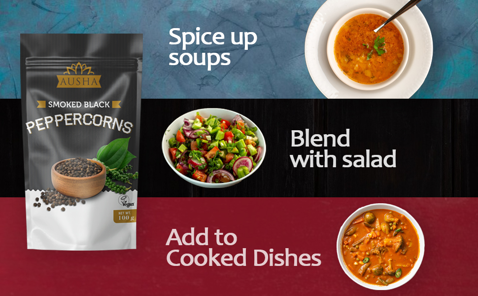 Ausha Organic Tellicherry and Malabar Black Peppercorns 100g l Smoked