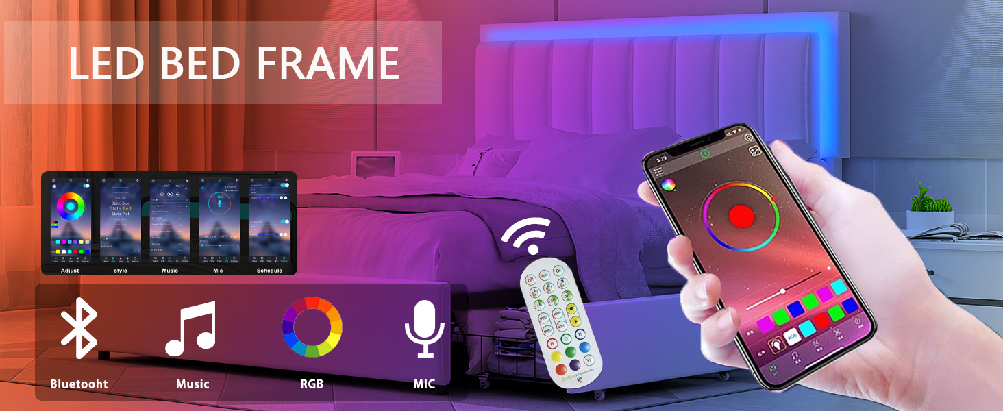 LED Bed frame bed with storage queen platform bed platform queen bed frame