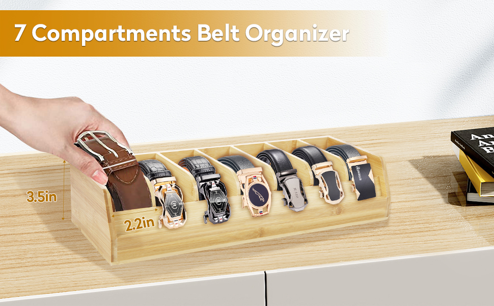 WEIFUTCH Belt Organizer Box, Bamboo Belt Holder, 7