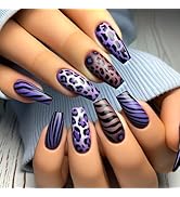 24Pcs Press on Nails Medium Square Fake Nails Long Coffin False Nails with Designs Leopard Glue o...