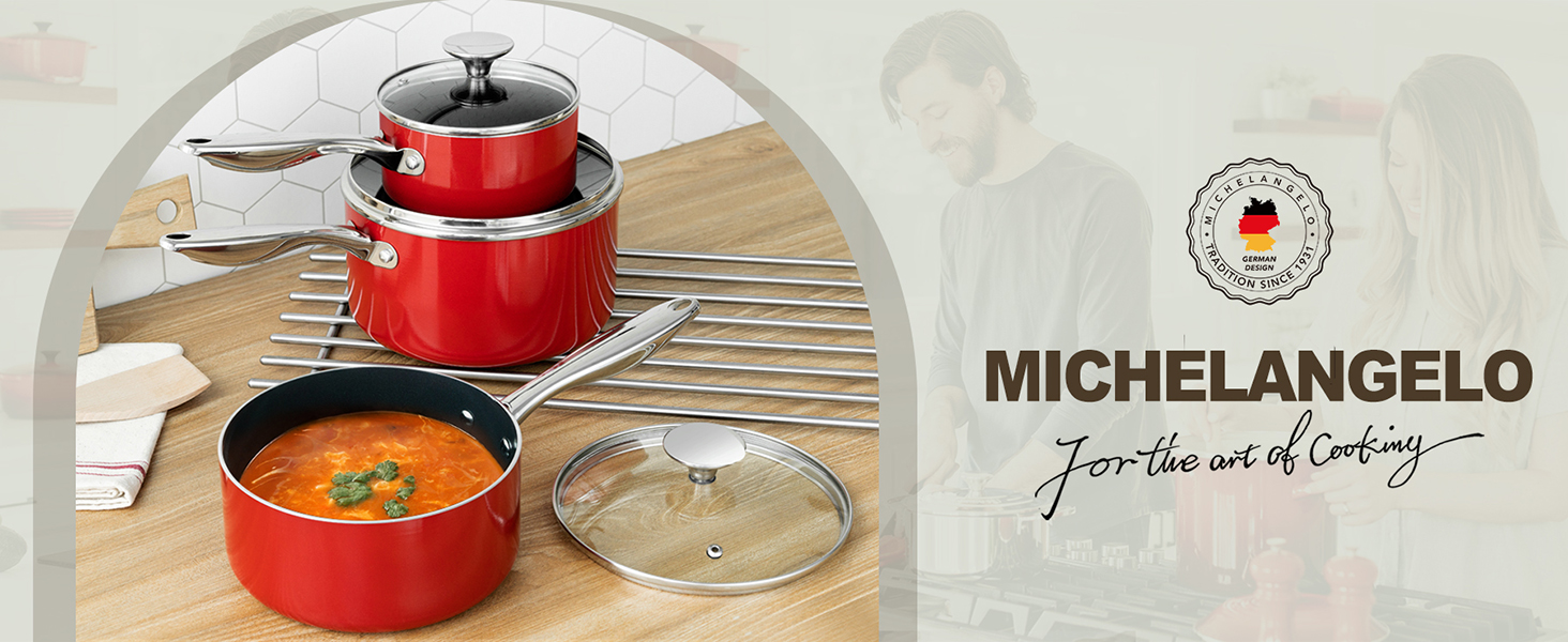 MICHELANGELO Sauce Pan Sets, Ceramic Saucepans with Lids