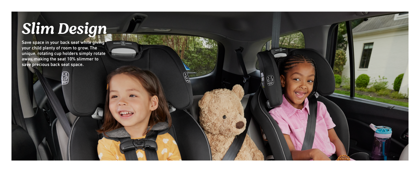 Graco SlimFit 3-in-1 Car Seat slim design save space grow comfortable safe rotating cup holder