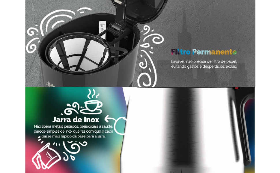   Passe o mouse para ampliar a imagem  Cafeteira Urban Pop Preto/Inox
