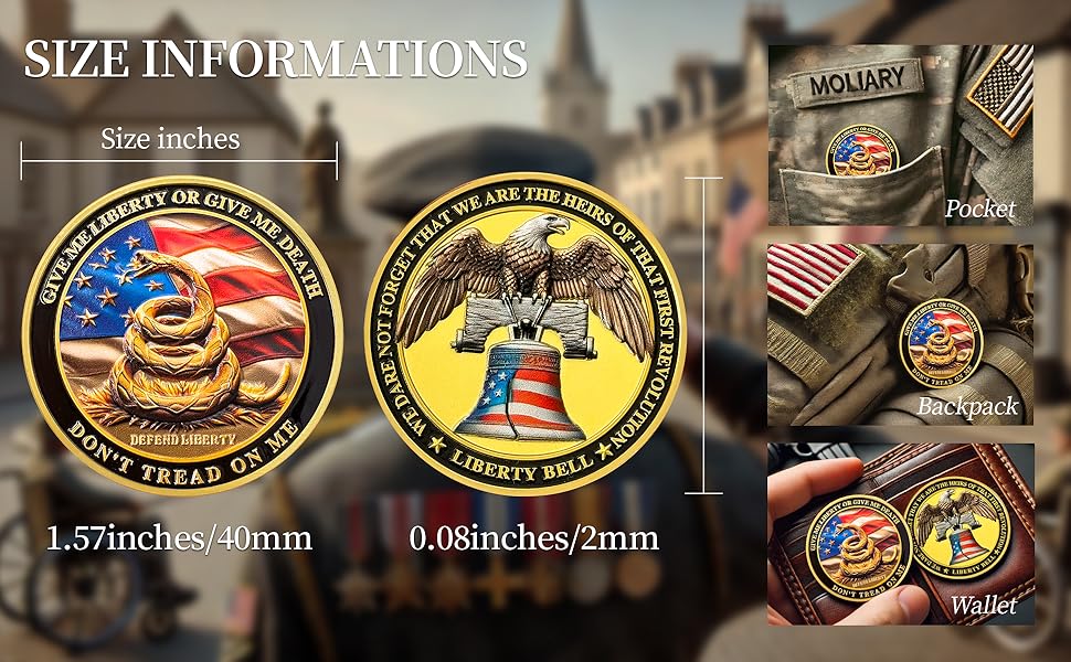 Patriotic Military Challenge Coin | Eagle, Snake & Liberty Bell Memorial Military Chip