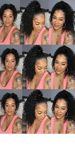WENYU Kinky Curly Human Hair Drawstring Ponytail For Black Women