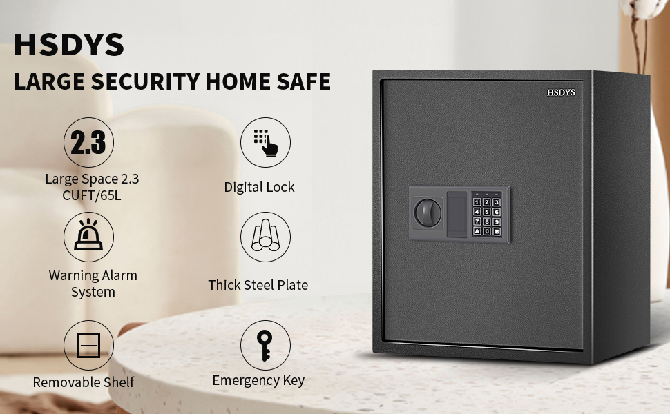 HSDYS Large Safe Box,Home Safe with Digital Keypad and Key Lock