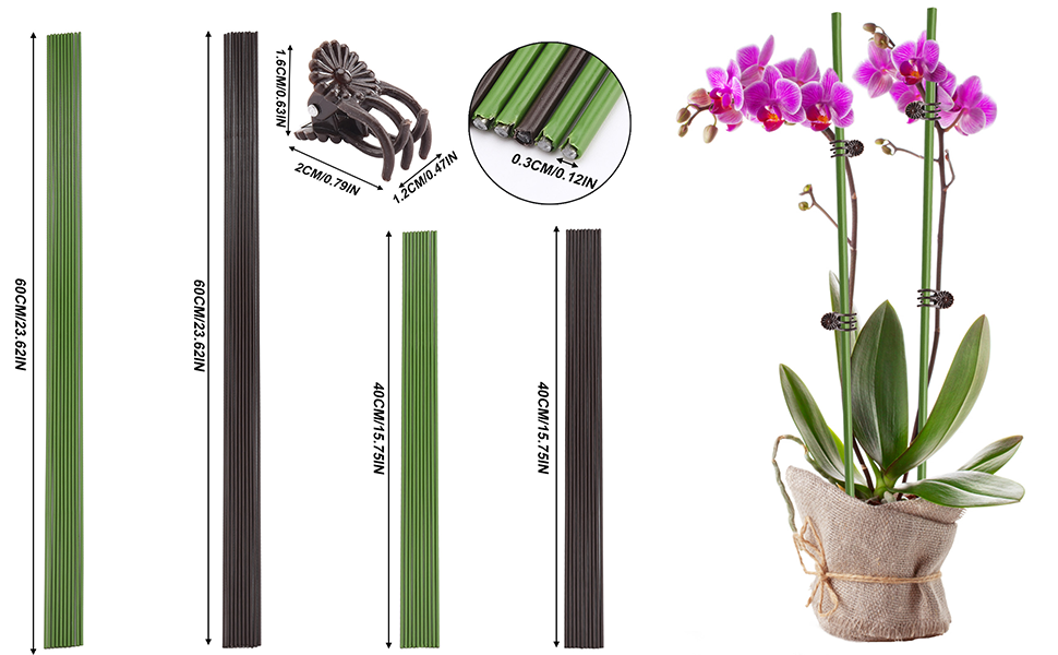 60CM Garden Plant Support Sticks with Clips, Garden Plant Support
