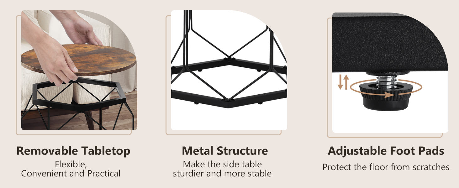 WOLTU BTS05vbn Coffee Table, Side Table with Round Table Top, Sofa