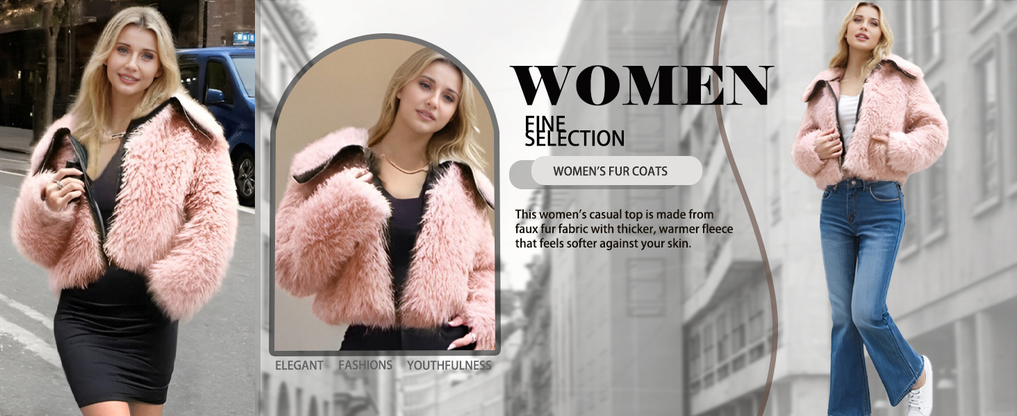 Pink Cropped Jacket for Women's Faux Fur Long Sleeve Open Front Wedding Bolero Winter Coat