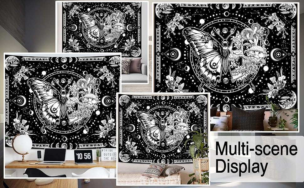 Fungarth Skeleton Butterfly Tapestry Black and White Skull