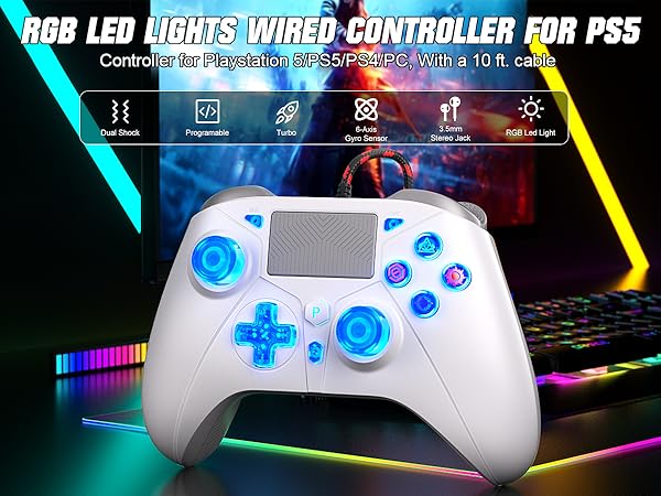 PS5 PS4 コントローラー Amazon.com: Gamrombo LED Wired Controller for PS5/PS5 Pro