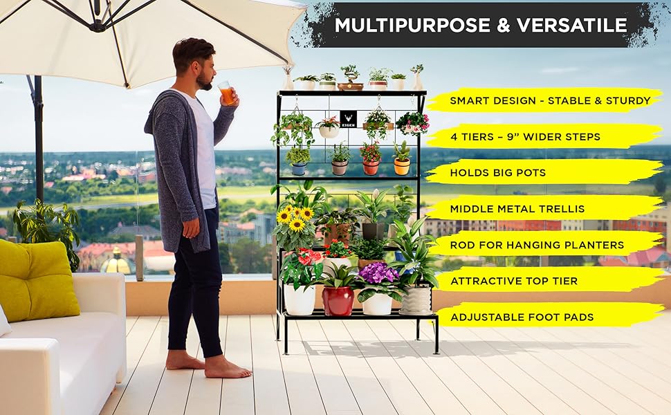 EIGEN Metal Plant Stand For Balcony 4 Tier Flower Pot Stand For