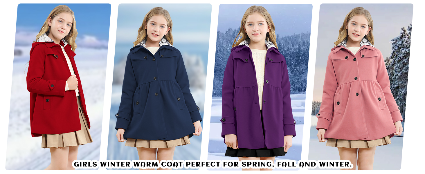 Girls Fall Winter Outerwear Peacoat