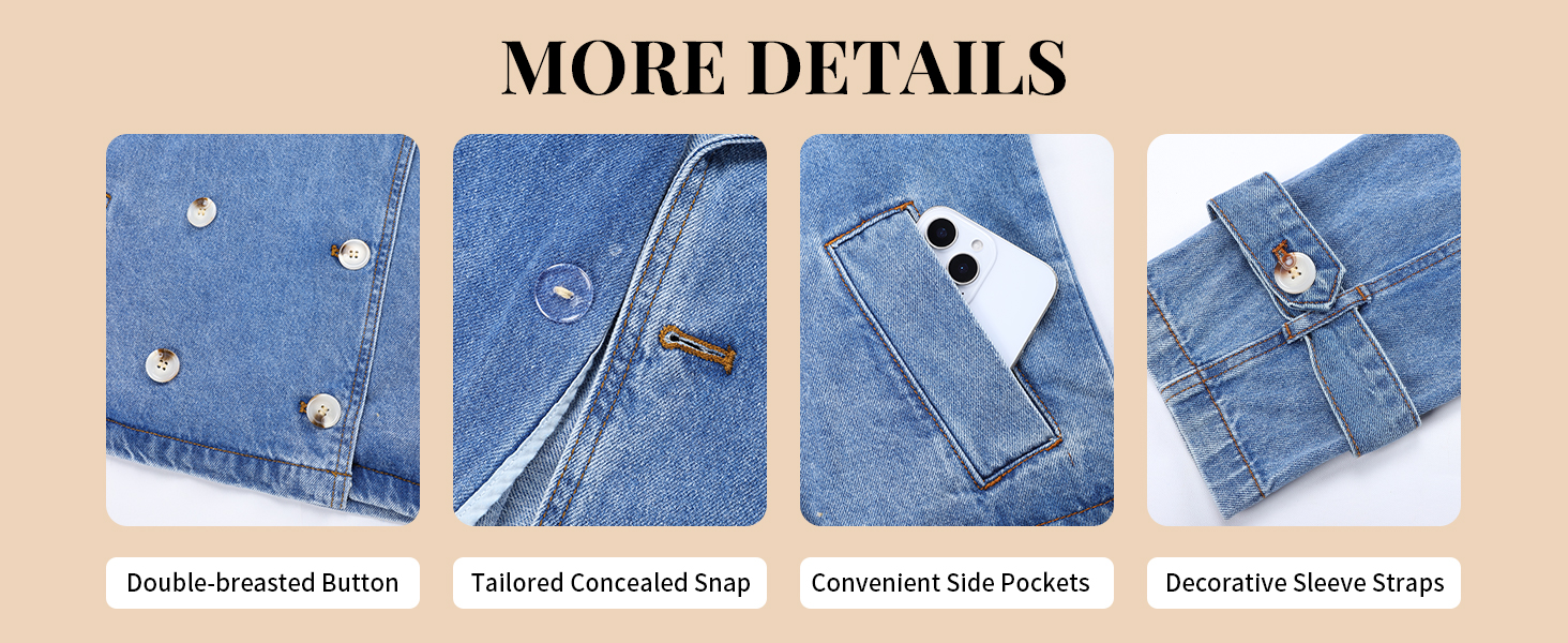 Denim Jacket for Women Cropped Trench Coat Double Breasted Lightweight Jean Jackets Casual Outerwear