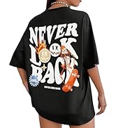 UOUA Women Oversized Graphic T-Shirt Casual Cotton Tees Printed Summer Tops