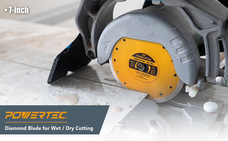 POWERTEC 7 Inch Turbo Mesh Rim Diamond Saw Blade for Tile Saw Wet/Dry