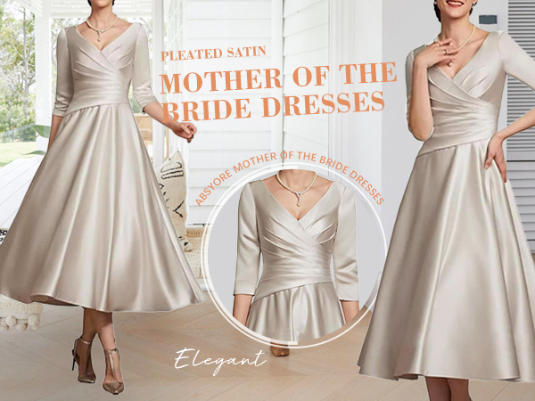 Amazon.com: Absyore V Neck Satin Mother of The Bride Dresse