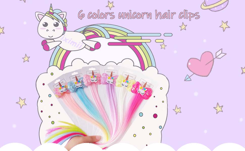 6pcs Colorful Unicorn Hair Extensions for Little Girls