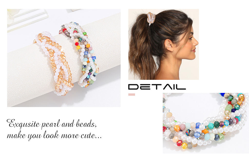 beads hair scrunchies for women and girls pearl hair ties