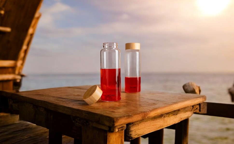 LeCasa - Borosilicate Water Bottle With Bamboo Screw Lid 500ML