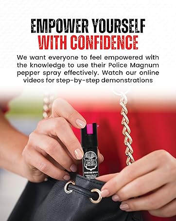 POLICE MAGNUM Compact Pepper Spray, Maximum Strength, 10-12 ft Range, Easy to Use