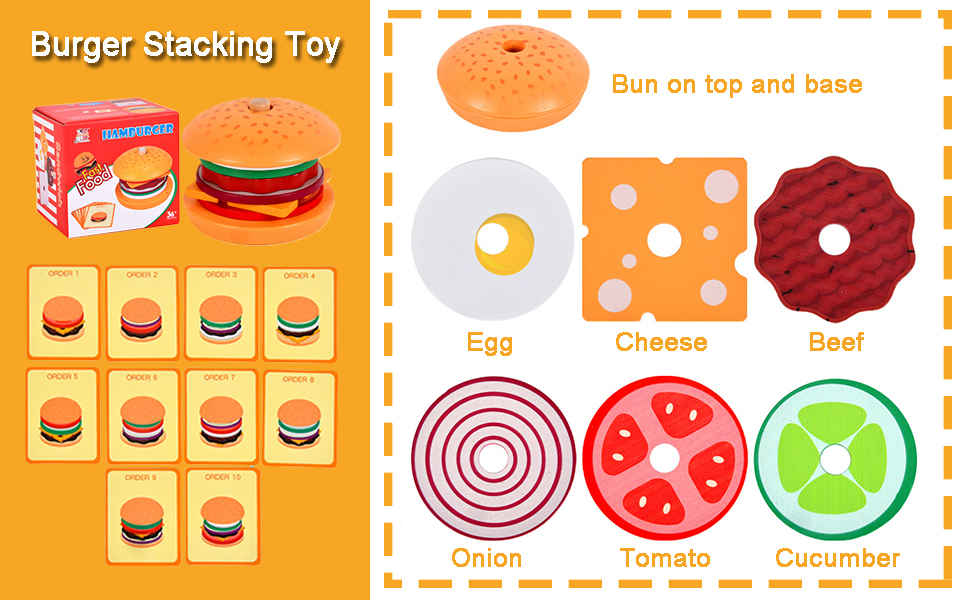 Wooden Burger Stacking Toys Montessori Humburger Stacking Toy Play Food