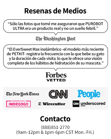 El texto dice «Resenas de Medios», «Contacto» (de 9 a.m. a 12 p.m., y de 1 p.m. a 6 p.m., CST, lunes. -Vie.) '. Logotipos de medios como The Washington Post, Forbes, The New York Times, CNN, People, Wirecutter y Underscored.