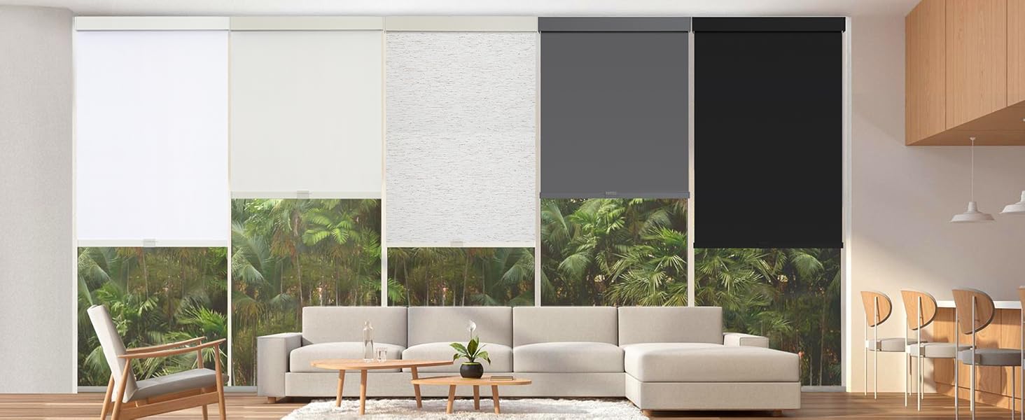 SUNOFF 100% Blackout Roller Shades Free-Stop with Valance