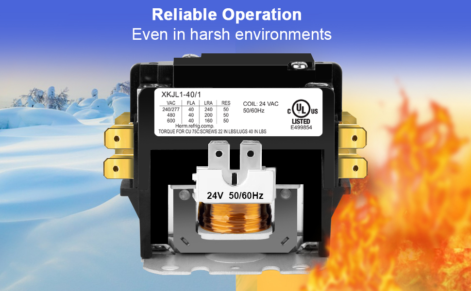 HVAC Contactor, 40 Amp Single Pole / 1 Pole Contactor 24V Coil AC