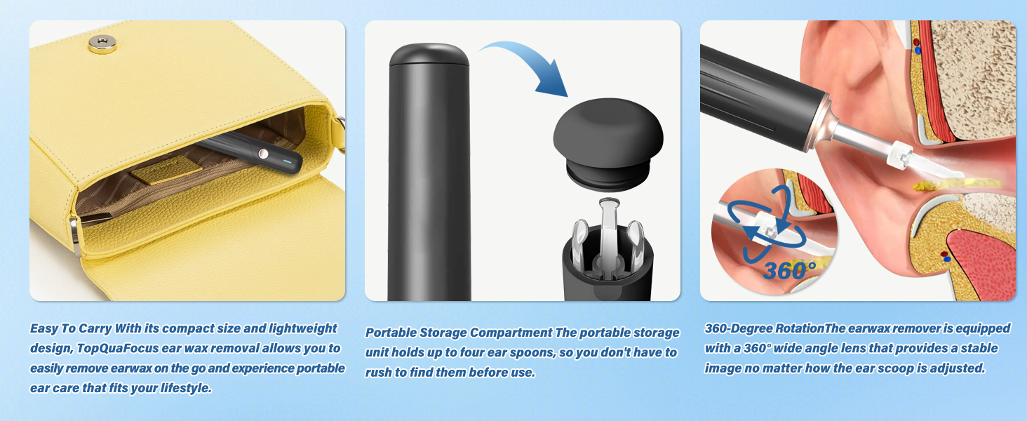 TopQuaFocus Electric Camera Earwax Removal Kit 1000P HD Otoscope