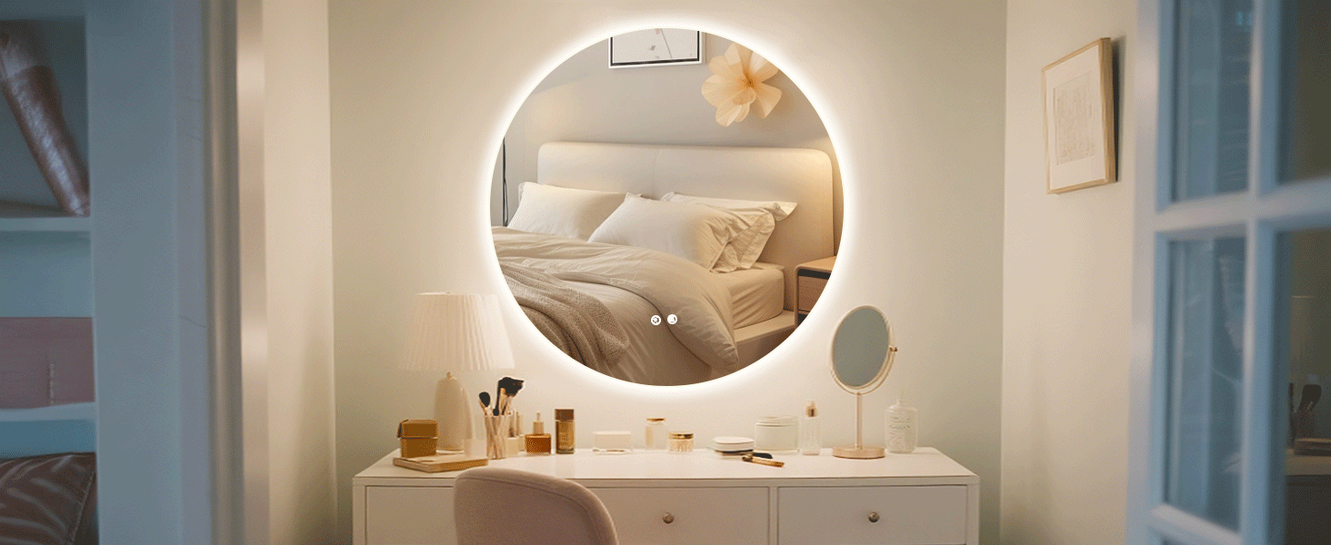 32 inch backlit round mirror