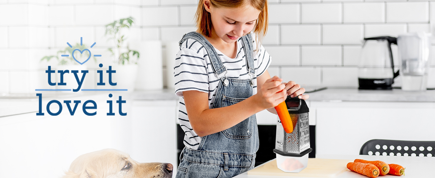 Joeji's Kitchen Cheese Grater with Container 6 Sided Hand Held Cheese