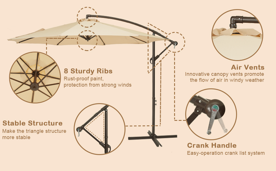 MUCHENGHY 10ft Patio Umbrellas Offset Outdoor Umbrella Cantilever