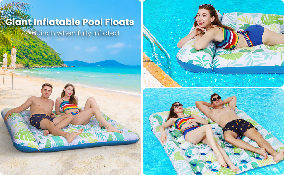 Ocestar Inflatable Pool Float Mat, 72" X 60" Giant Pool
