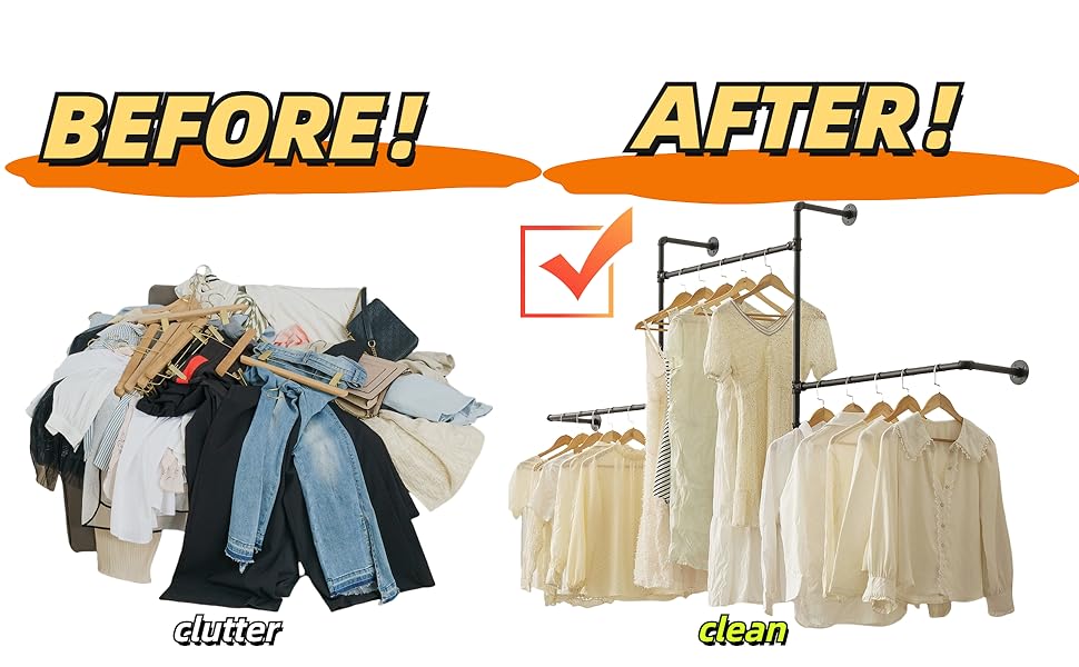 Industrial Pipe Clothing Rack Wall Garment Rack with Pipe